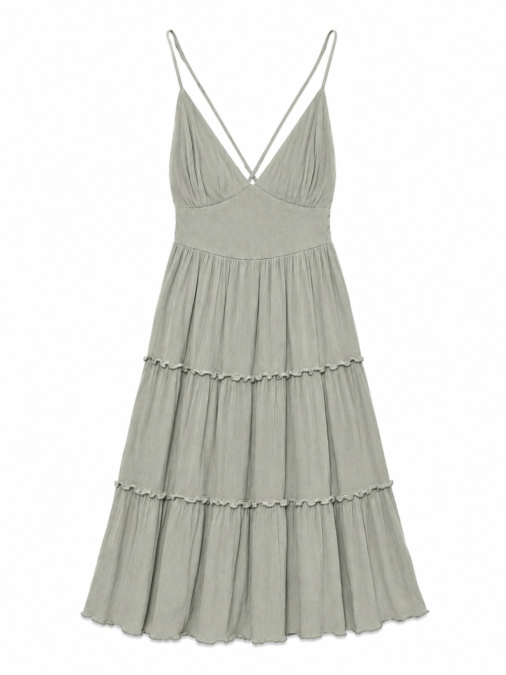 Hollister Light Sage Tiered V-Neck Spaghetti-Strap Mini Dress